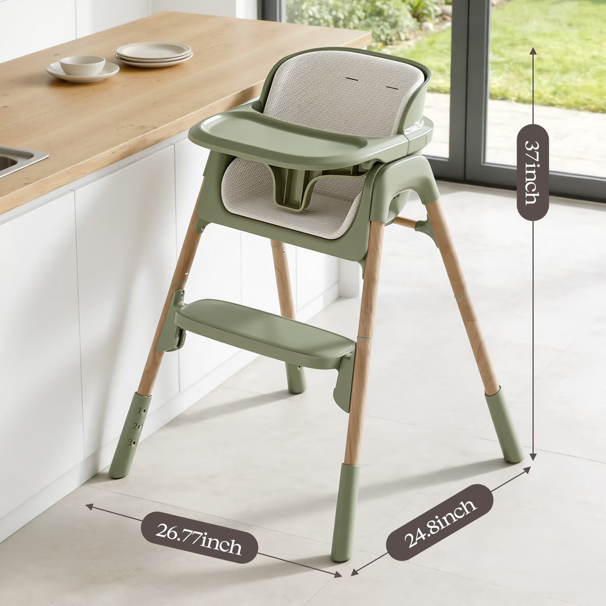 4-in-1 Baby Feeding Chairs with Detachable Dishwasher Tray for Babies and Toddlers Easy Clean High Chair Green