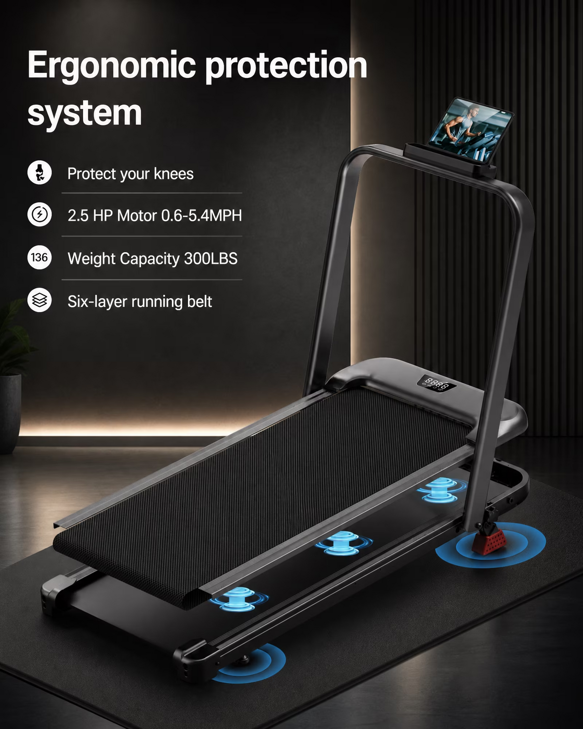 15% Incline Walking Pad with Handle Bar, 2.5HP Under Desk Treadmill 0.6-6.2MPH for Home Office, 300 LBS Weight Capacity