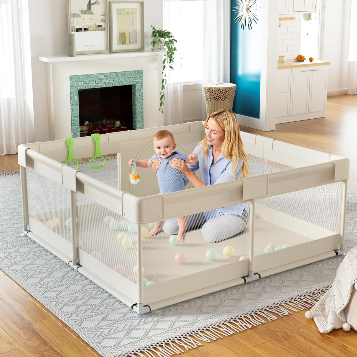 Fodoss Baby Playpen, 47x47 Small Baby Play Pen,Toddler Playpen for Apartment,Play Yard for Baby,Baby Activity Play Fence, Extra Large Baby Playard
