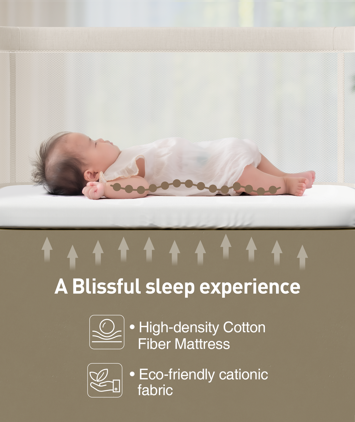 Fodoss Baby Bassinets Bedside Sleeper - All Mesh Bedside Bassinet with Wheels, 7 Height Adjustable Baby Bassinet for Infants, Beige