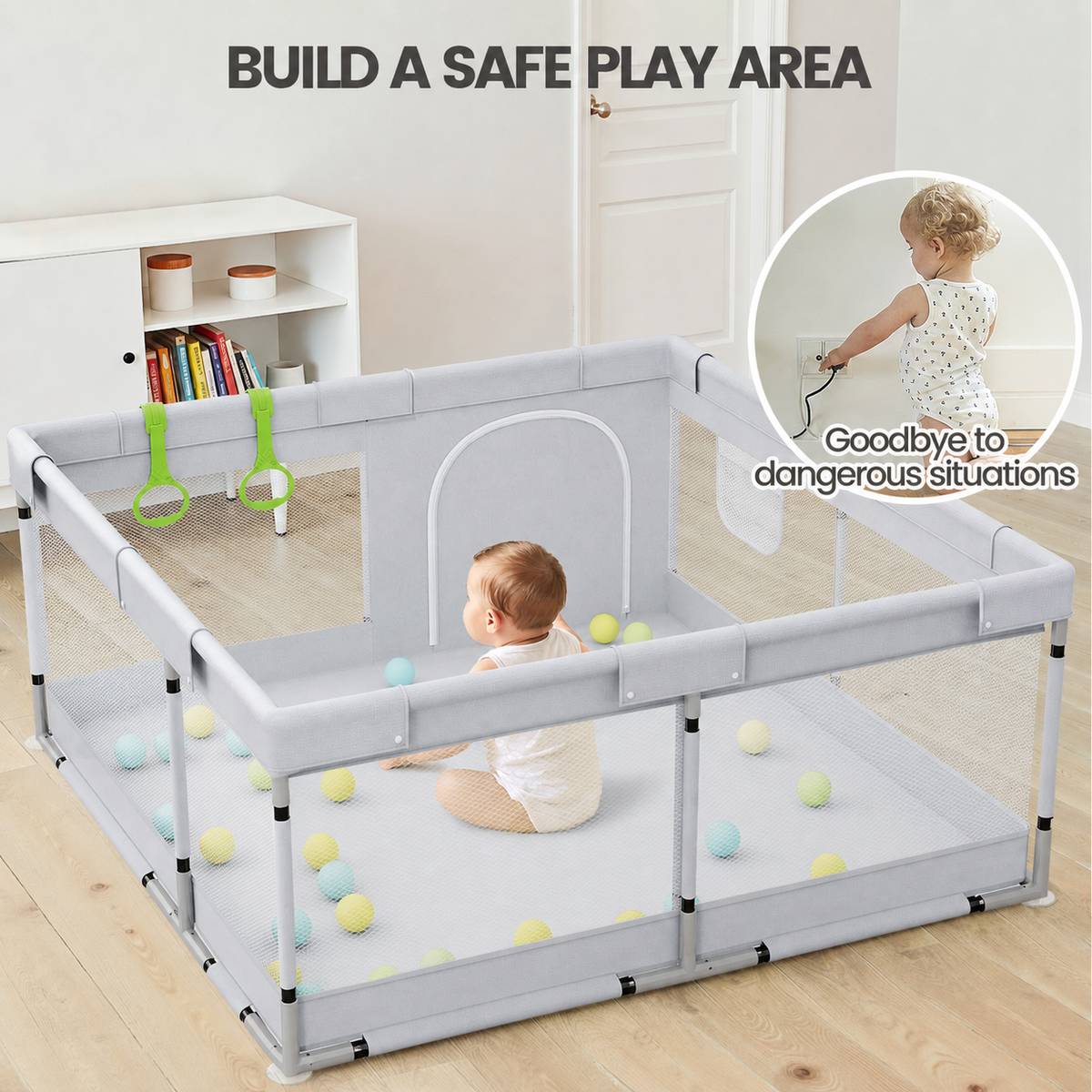 Fodoss 50x50inch Spacious Baby Playpen Playpen for Newborns and Toddlers Play Yard for Apartment Indoor Extra Large Baby Activity Center Gray