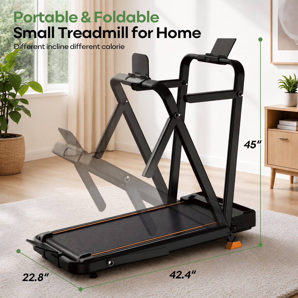 16% Incline Walking Pad Treadmill, 4-in-1 Foldable Under Desk Treadmill with Handles, 2.5 HP Quiet Motor, 330 LB Capacity