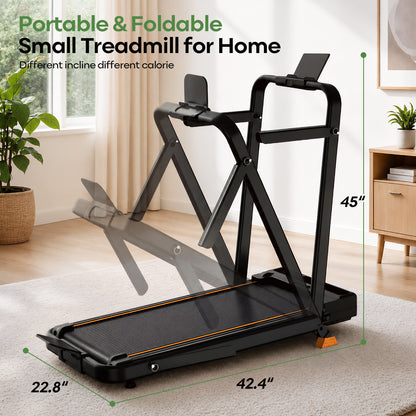 16% Incline Walking Pad Treadmill, 4-in-1 Foldable Under Desk Treadmill with Handles, 2.5 HP Quiet Motor, 330 LB Capacity