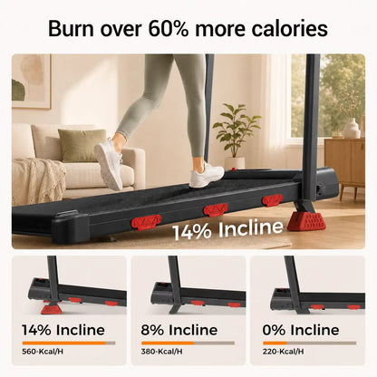 4-in-1 Foldable Walking Pad with 14% Incline, 2.5 HP Under Desk Treadmill for Home Office, 300 lb Capacity