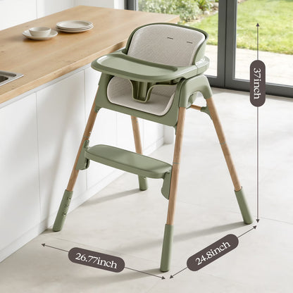 4-in-1 Baby Feeding Chairs with Detachable Dishwasher Tray for Babies and Toddlers Easy Clean High Chair Green