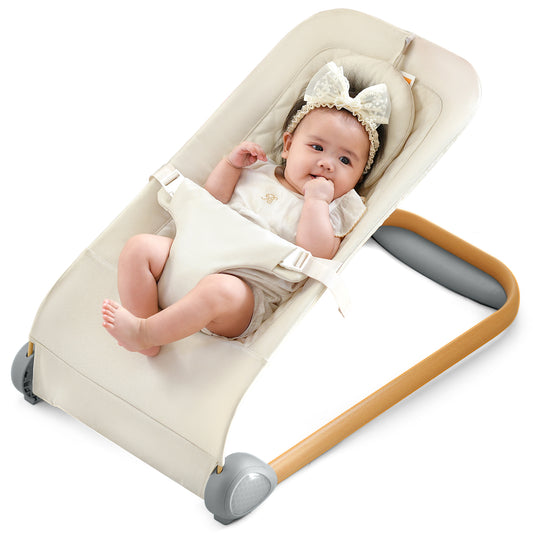 Fodoss Baby Bouncer, Portable Bouncer Seat for Babies, Ergonomic Design Baby Bouncer Chair, Baby Bassinet for Infants, Beige