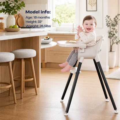 Fodoss 3-in-1 Wooden High Chair for Babies and Toddlers Easy Clean Baby Feeding Chair with Sponge Cushion Black