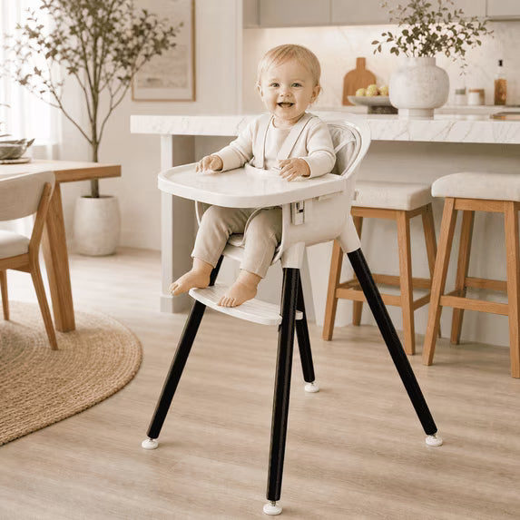 Fodoss 3-in-1 Wooden High Chair for Babies and Toddlers Easy Clean Baby Feeding Chair with Sponge Cushion Black