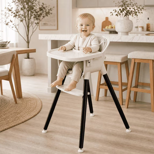 Fodoss 3-in-1 Wooden High Chair for Babies and Toddlers Easy Clean Baby Feeding Chair with Sponge Cushion Black