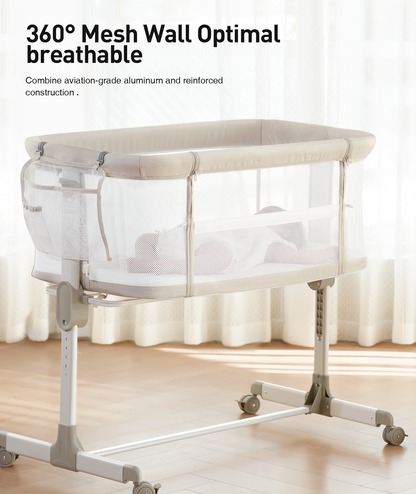 Fodoss Baby Bassinets Bedside Sleeper - All Mesh Bedside Bassinet with Wheels, 7 Height Adjustable Baby Bassinet for Infants, Beige