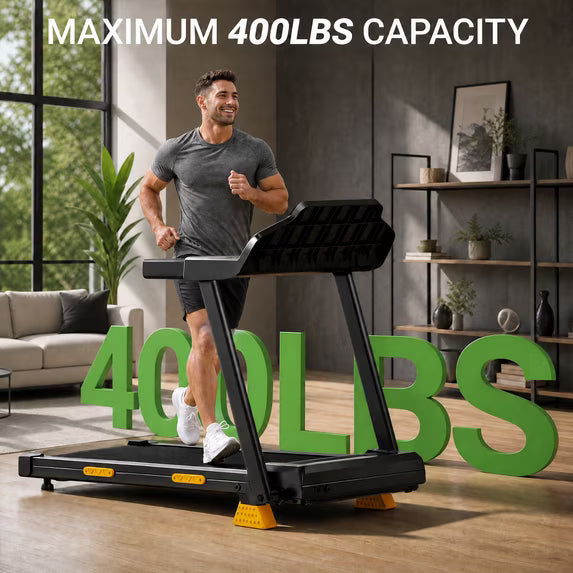 15% Incline Folding Treadmill for Home, 3.0HP Motor, 400LB Capacity, Portable Walking Pad with Handrails & 3 LED Displays