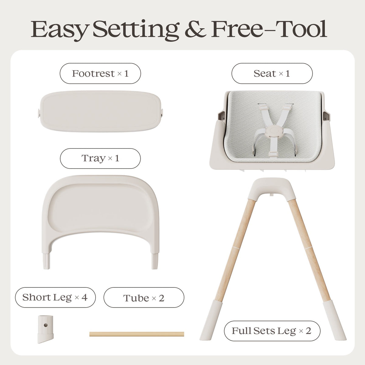 4-in-1 Baby Feeding Chairs with Detachable Dishwasher Tray for Babies and Toddlers Easy Clean High chair Beige