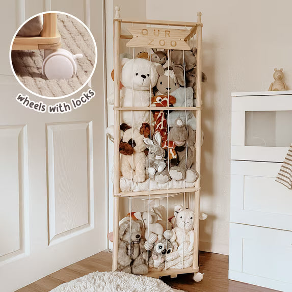Fodoss Wooden Stuffed Animal Organizer – Zoo-Themed Storage for Plush Toys, Kids’ Room, Nursery, Playroom, Space-Saving Toy Holder