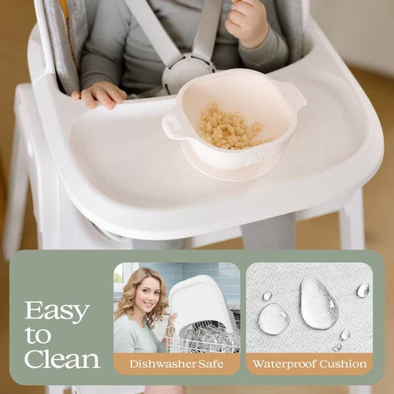Family Baby Feeding Chair Foldable Convertible High Chair with Harness, Easy Clean Metal Frame, Removable Tray White