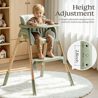 4-in-1 Baby Feeding Chairs with Detachable Dishwasher Tray for Babies and Toddlers Easy Clean High Chair Green