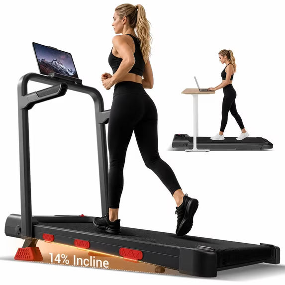 4-in-1 Foldable Walking Pad with 14% Incline, 2.5 HP Under Desk Treadmill for Home Office, 300 lb Capacity