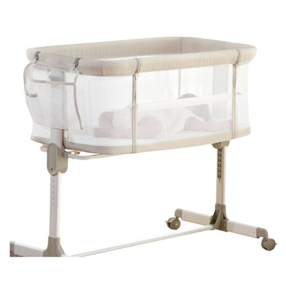 Fodoss Baby Bassinets Bedside Sleeper - All Mesh Bedside Bassinet with Wheels, 7 Height Adjustable Baby Bassinet for Infants, Beige
