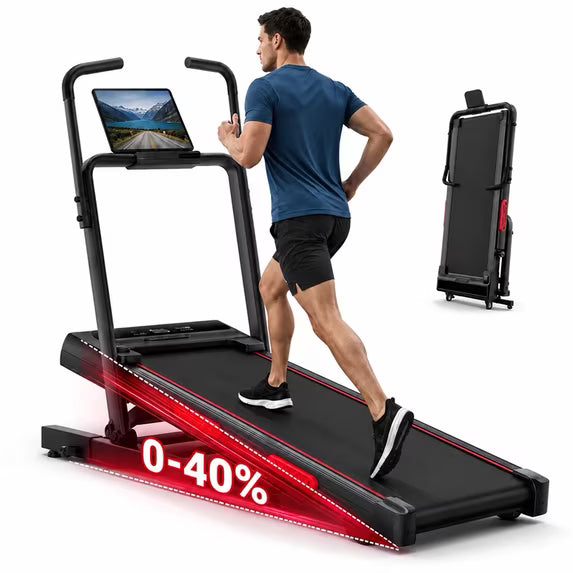 40% Incline Folding Treadmill for Home, 3.0HP Motor&6.2 MPH,350LB Capacity, Portable Walking Pad with Elevated Dual Handle Bar