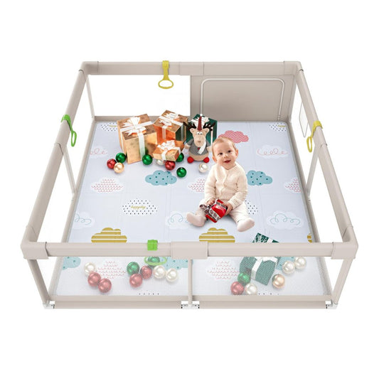 Baby Playpen with Mat, 59x59inch Playpen for Babies and Toddlers, Kids Play Pen, Extra Large Baby Playpen,Baby Fence,Big Playpen for Infants with Gate,Playard for Baby