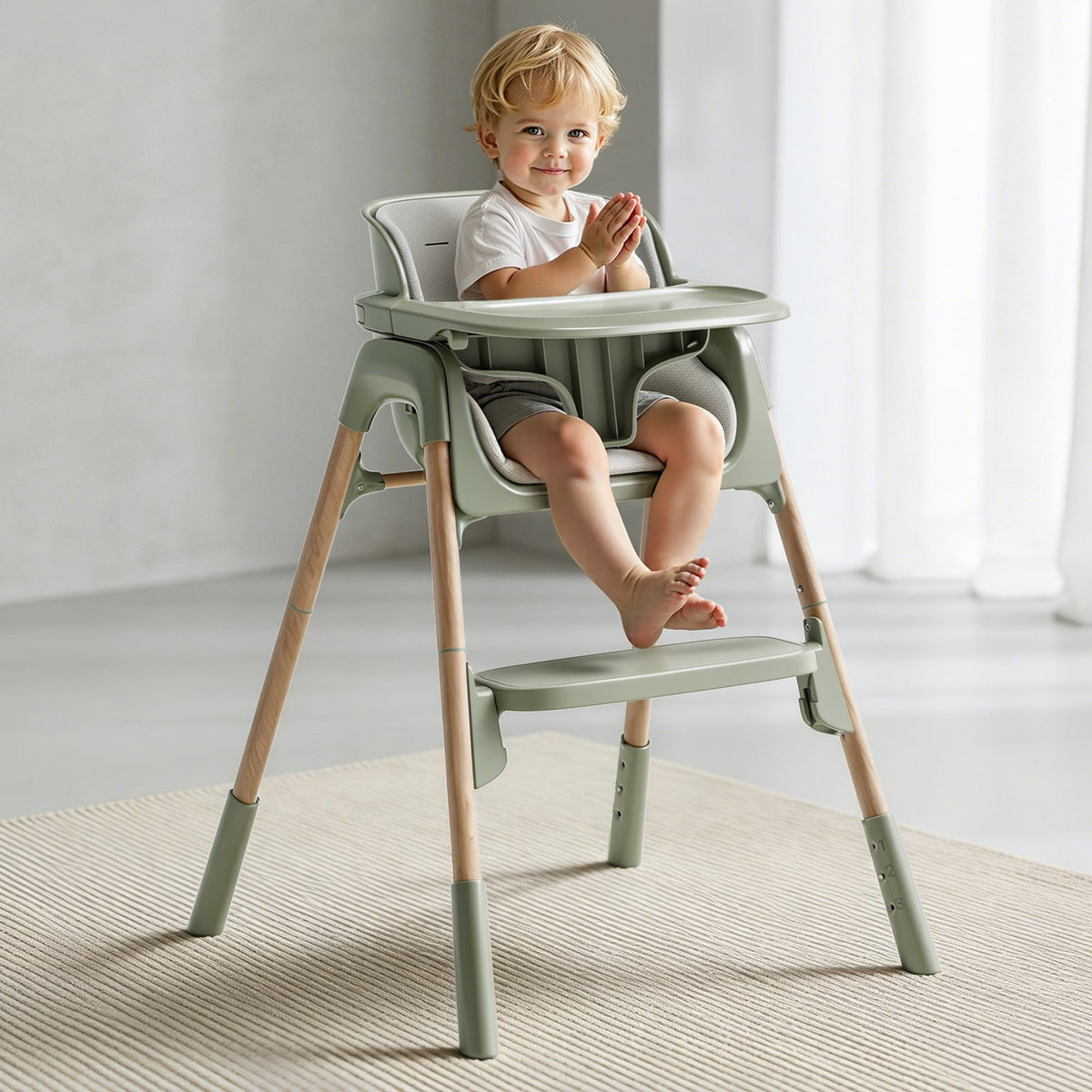 4-in-1 Baby Feeding Chairs with Detachable Dishwasher Tray for Babies and Toddlers Easy Clean High Chair Green