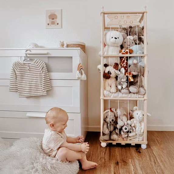 Fodoss Wooden Stuffed Animal Organizer – Zoo-Themed Storage for Plush Toys, Kids’ Room, Nursery, Playroom, Space-Saving Toy Holder