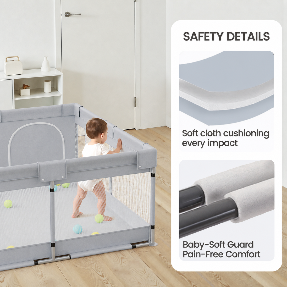 Fodoss 50x50inch Spacious Baby Playpen Playpen for Newborns and Toddlers Play Yard for Apartment Indoor Extra Large Baby Activity Center Gray