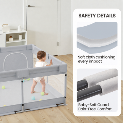 Fodoss 50x50inch Spacious Baby Playpen Playpen for Newborns and Toddlers Play Yard for Apartment Indoor Extra Large Baby Activity Center Gray