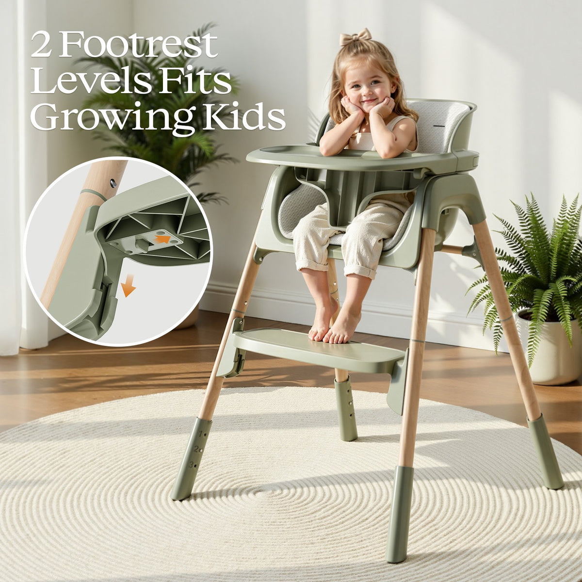4-in-1 Baby Feeding Chairs with Detachable Dishwasher Tray for Babies and Toddlers Easy Clean High Chair Green