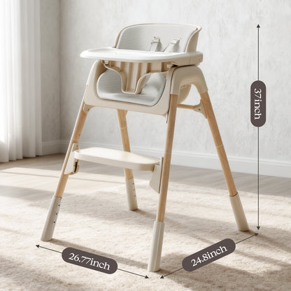 4-in-1 Baby Feeding Chairs with Detachable Dishwasher Tray for Babies and Toddlers Easy Clean High Chair Beige