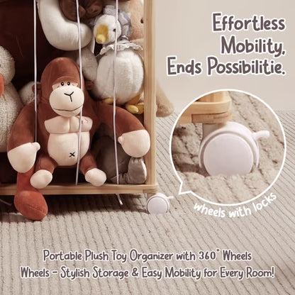 Fodoss Wooden Stuffed Animal Organizer – Zoo-Themed Storage for Plush Toys, Kids’ Room, Nursery, Playroom, Space-Saving Toy Holder