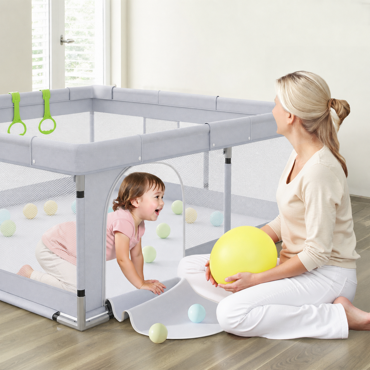 Fodoss 50x50inch Spacious Baby Playpen Playpen for Newborns and Toddlers Play Yard for Apartment Indoor Extra Large Baby Activity Center Gray