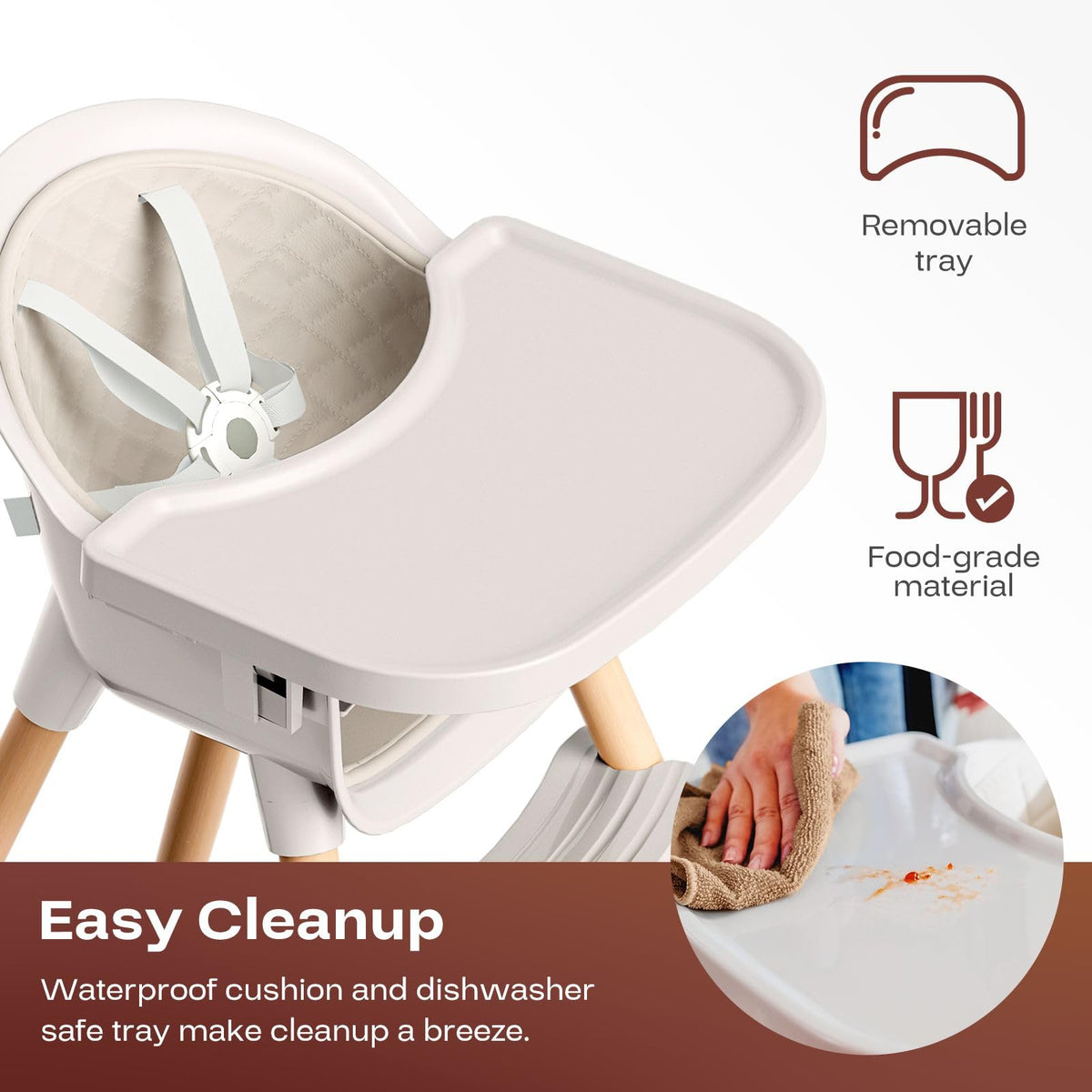 Fodoss 3-in-1 Wooden High Chair for Babies and Toddlers,Convertible Easy Clean Infant Highchair,Silla Modern Design para Comer De Bebe