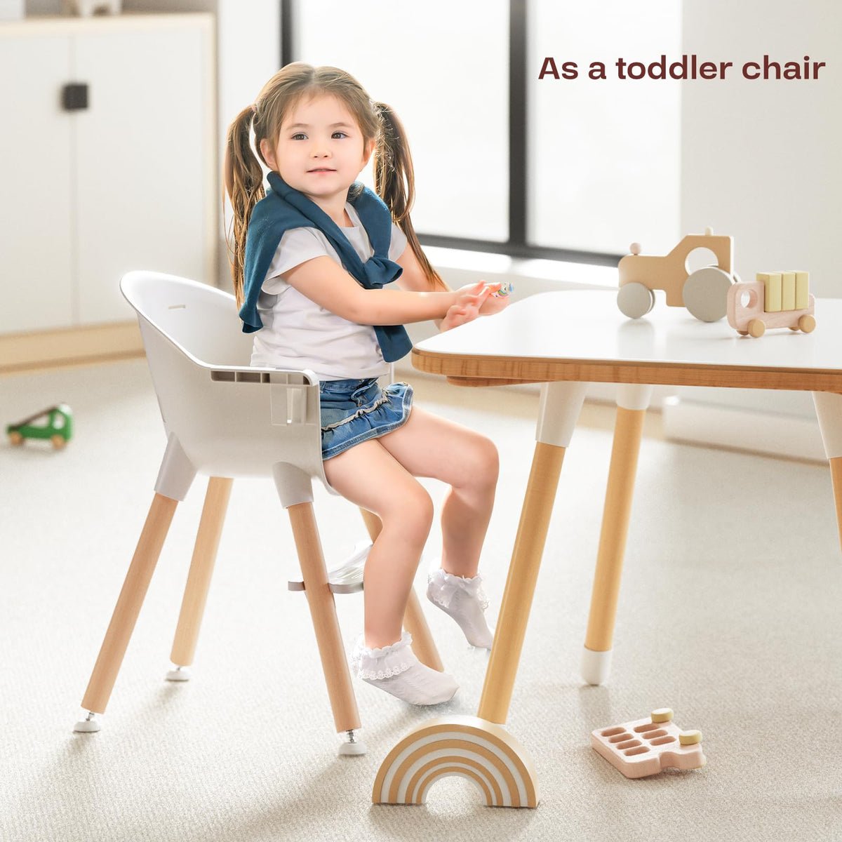 Fodoss 3-in-1 Wooden High Chair for Babies and Toddlers,Convertible Easy Clean Infant Highchair,Silla Modern Design para Comer De Bebe