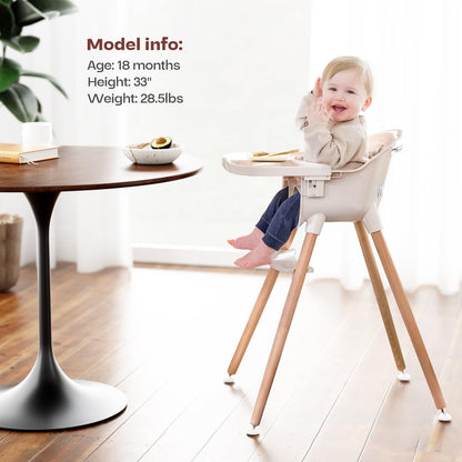 Fodoss 3-in-1 Wooden High Chair for Babies and Toddlers,Convertible Easy Clean Infant Highchair,Silla Modern Design para Comer De Bebe