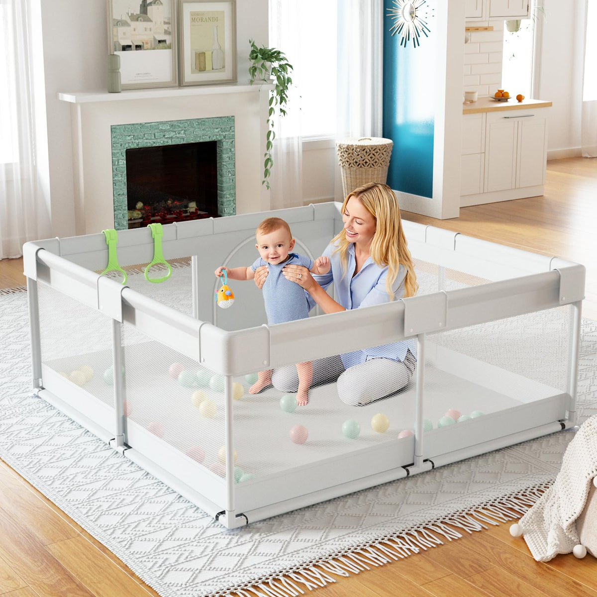 Fodoss Baby Playpen, 47x47 Small Baby Play Pen,Toddler Playpen for Apartment,Play Yard for Baby,Baby Activity Play Fence, Extra Large Baby Playard