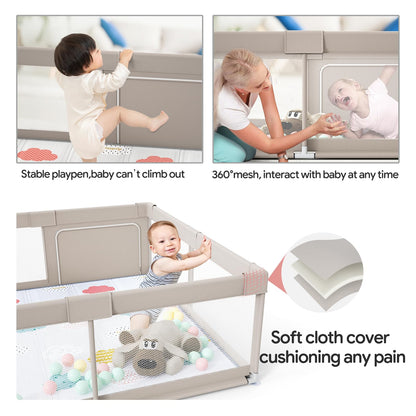 Baby Playpen with Mat, 59x59inch Playpen for Babies and Toddlers, Kids Play Pen, Extra Large Baby Playpen,Baby Fence,Big Playpen for Infants with Gate,Playard for Baby