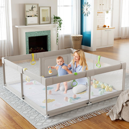 Baby Playpen with Mat, 59x59inch Playpen for Babies and Toddlers, Kids Play Pen, Extra Large Baby Playpen,Baby Fence,Big Playpen for Infants with Gate,Playard for Baby