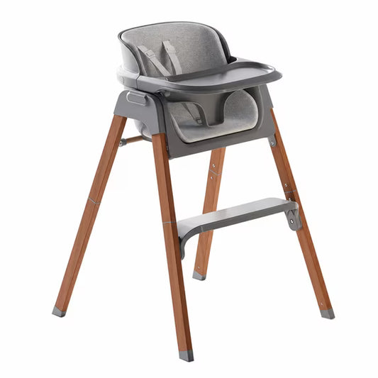 Family Baby Feeding Chair Foldable Convertible High Chair with Harness, Easy Clean Metal Frame, Removable Tray Gray