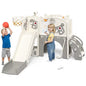 Fodoss 10 in 1 Toddler Slide for Kids Kids Slide for Toddlers Indoor and Outdoor with Basketball Hoop Golf Drawing Set Pegasus Theme Brown