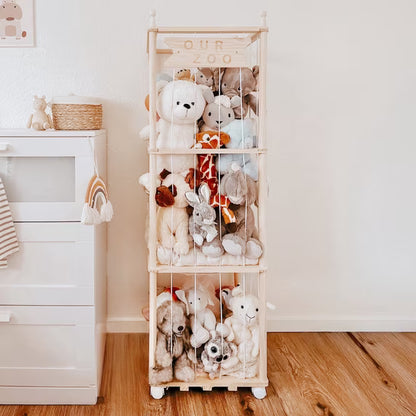 Fodoss Wooden Stuffed Animal Organizer – Zoo-Themed Storage for Plush Toys, Kids’ Room, Nursery, Playroom, Space-Saving Toy Holder