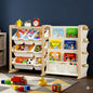 Fodoss Kids Toy Storage Organizer with 12 Bins & 4-Tier Bookshelf Sturdy Wooden Shelf for Kids’ Bedroom Space-Saving Cube Storage for Toys&Books