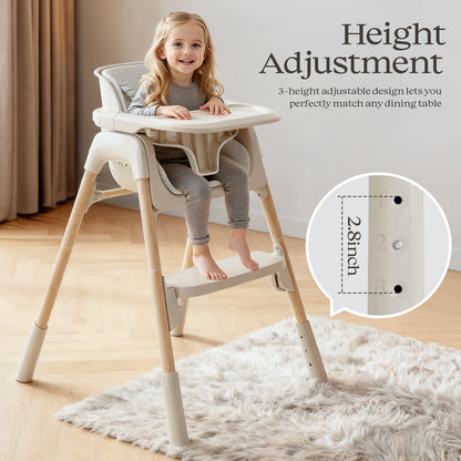 4-in-1 Baby Feeding Chairs with Detachable Dishwasher Tray for Babies and Toddlers Easy Clean High Chair Beige