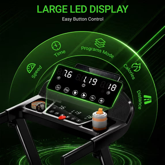 15% Incline Folding Treadmill for Home, 3.0HP Motor, 400LB Capacity, Portable Walking Pad with Handrails & 3 LED Displays