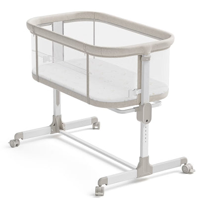 Baby Bassinets with Wheels & High-Density Cotton Fiber Mattress Height Adjustable Baby Crib for Infants, Beige
