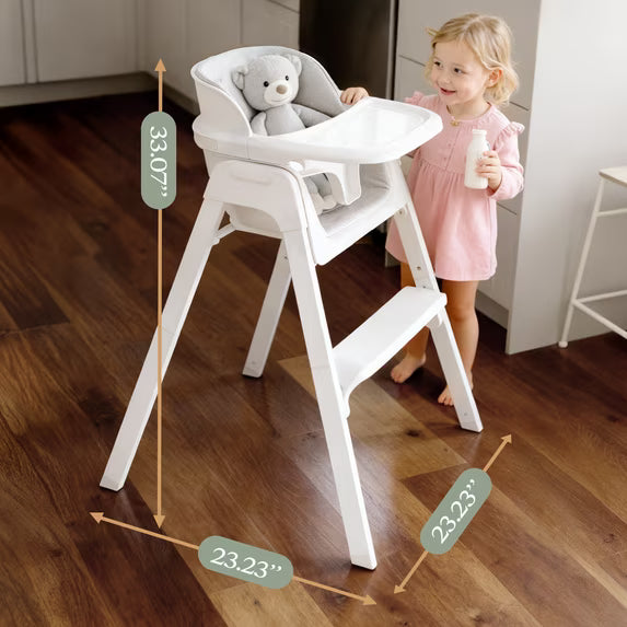 Family Baby Feeding Chair Foldable Convertible High Chair with Harness, Easy Clean Metal Frame, Removable Tray White