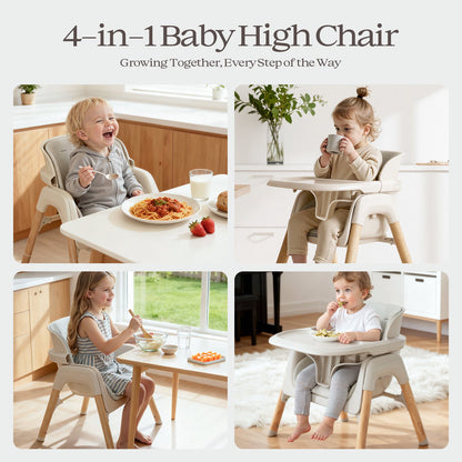 4-in-1 Baby Feeding Chairs with Detachable Dishwasher Tray for Babies and Toddlers Easy Clean High Chair Beige