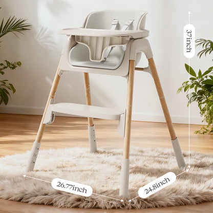 4-in-1 Baby Feeding Chairs with Detachable Dishwasher Tray for Babies and Toddlers Easy Clean High Chair Beige