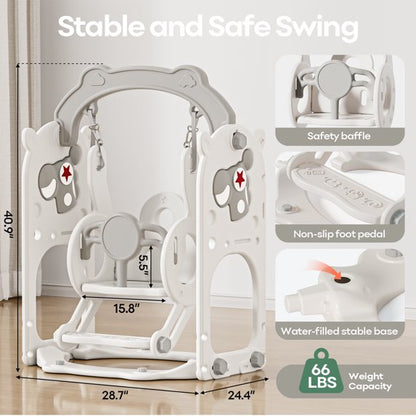 Fodoss 11 in 1 Pegasus Toddler Slide and Swing Set Kids Slide for Toddlers Indoor and Outdoor with Basketball Hoop Drawing Golf Toddler playset Brown