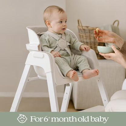 Family Baby Feeding Chair Foldable Convertible High Chair with Harness, Easy Clean Metal Frame, Removable Tray White