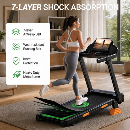 15% Incline Folding Treadmill for Home, 3.0HP Motor, 400LB Capacity, Portable Walking Pad with Handrails & 3 LED Displays